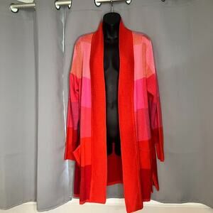 Isaac Mizrahi Colorblock Long Open Cardigan Sweater Womens Size L Red A385866